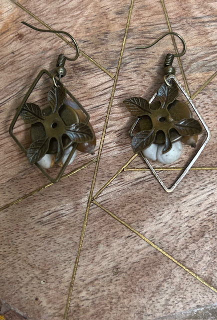 Handmade Leaf & Acorn Triangle Earrings