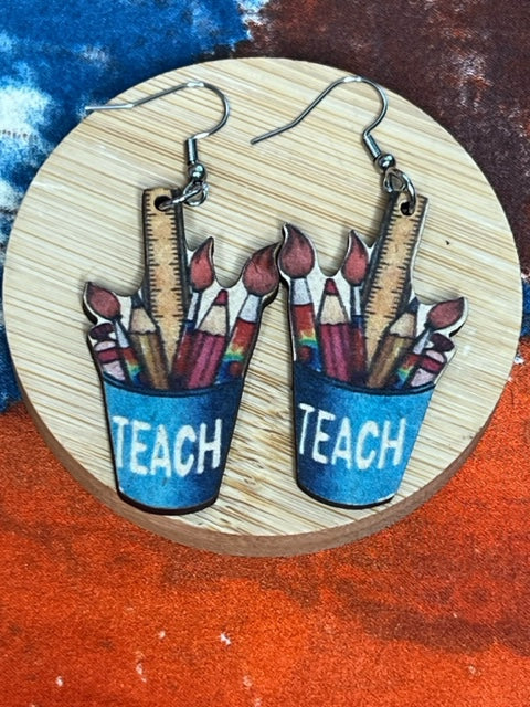 Creative Pencil Paintbrush Ruler Earrings