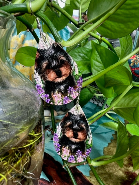 Doggie with purple flowers