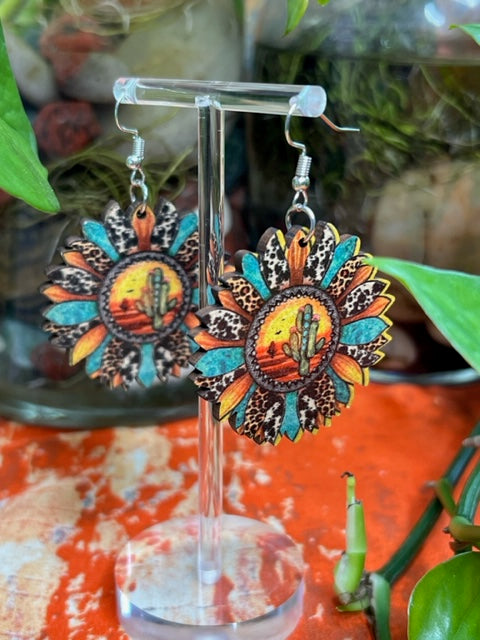 Colorful Sunflower Shape Earrings with Leopard Pattern