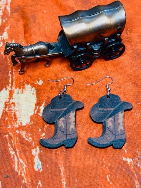 Western Style Boots with Hat Earrings