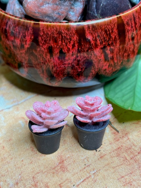 Pink Succulent Earrings