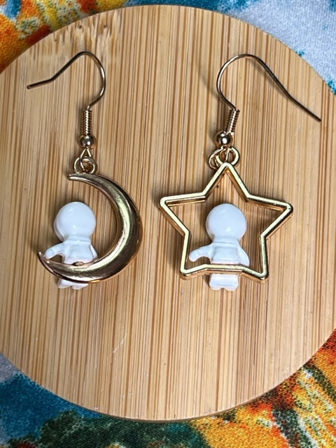 Astronaut Star Moon Drop Earrings