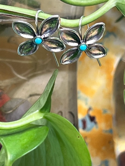 Flower with Round Turquoise Earrings