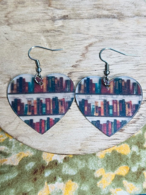 Heart Shaped Bookshelf Earrings