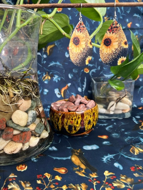 Sunflower with Leopard Print Earrings