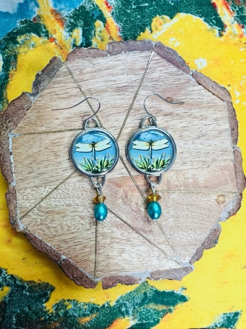 Dragon Fly with Blue Stone Earrings