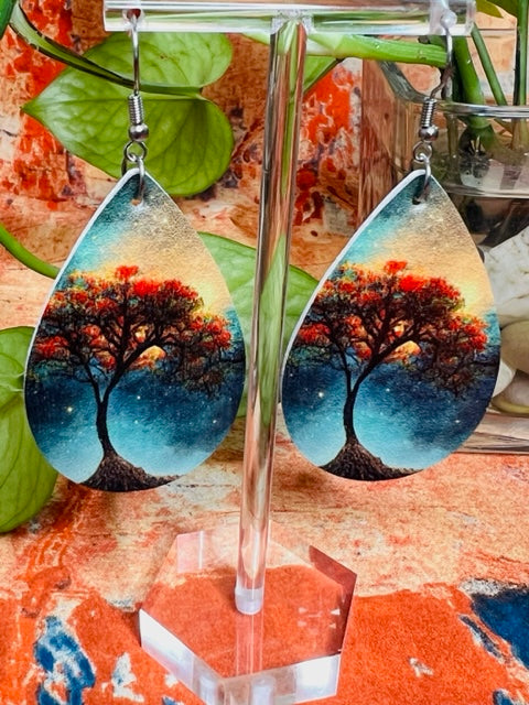 Tree Starry Sky Scenery Teardrop Earrings