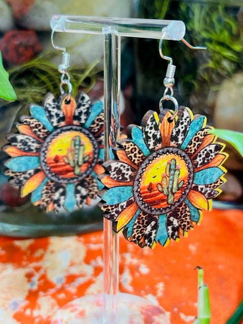 Colorful Sunflower Shape Earrings with Leopard Pattern