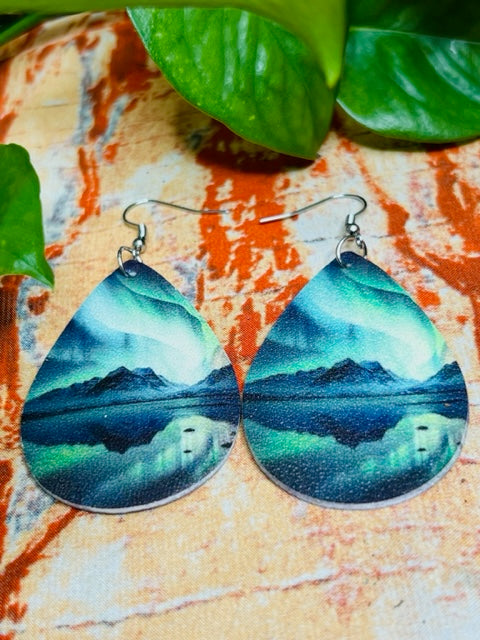 Aurora Mountain Print Teardrop Earrings