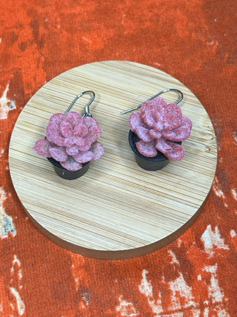 Pink Succulent Earrings