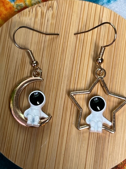 Astronaut Star Moon Drop Earrings