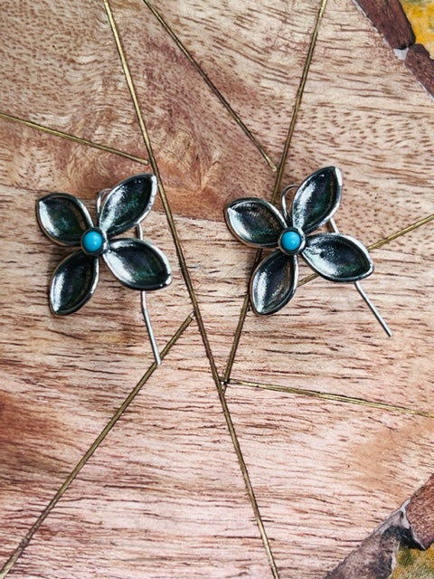 Flower with Round Turquoise Earrings