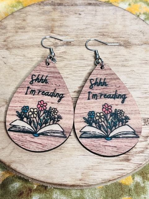 "Shhhh, I'm reading" Earrings