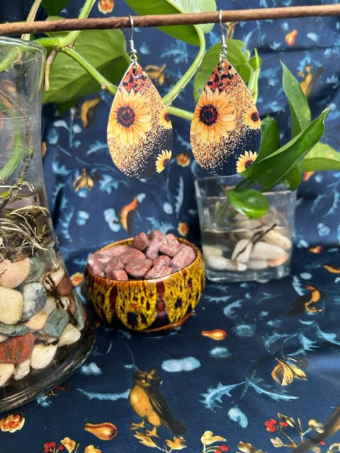 Sunflower with Leopard Print Earrings