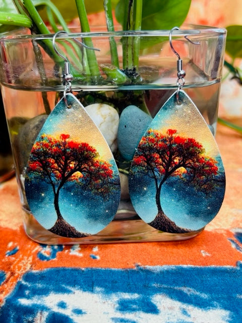 Tree Starry Sky Scenery Teardrop Earrings