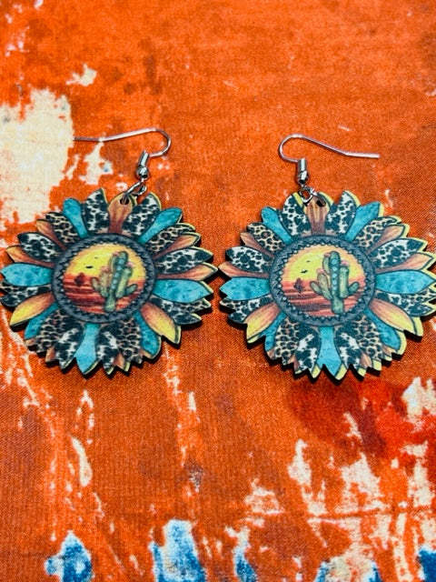 Colorful Sunflower Shape Earrings with Leopard Pattern