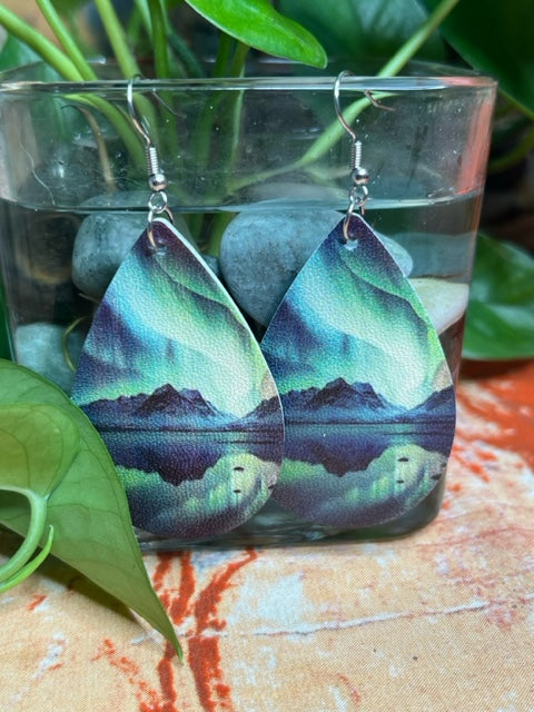 Aurora Mountain Print Teardrop Earrings