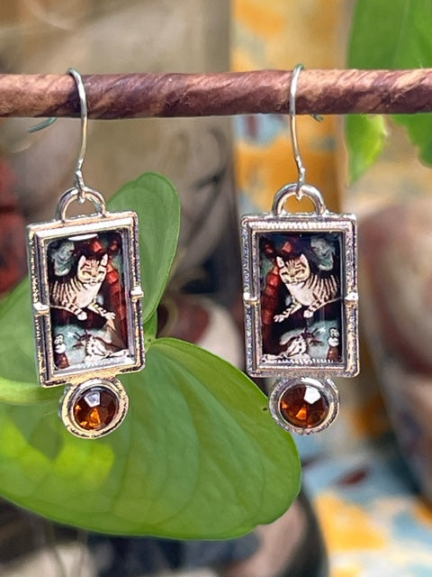 Handmade Cat Butterfly Artwork Earrings