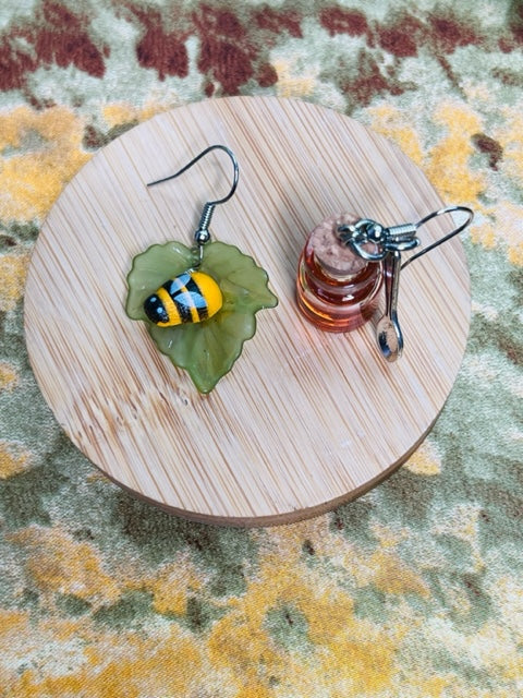 Sweet Bee and Honey Jar Earrings