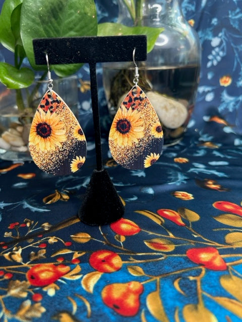 Sunflower with Leopard Print Earrings