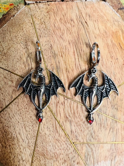 Dragon Earrings with Faux Ruby Earrings