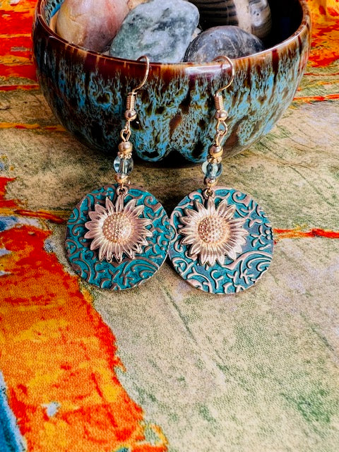 Bohemian Sunflower Double Layer Earrings