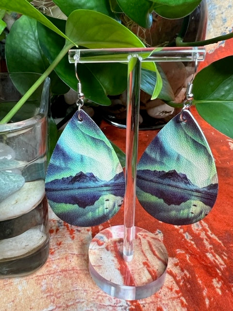 Aurora Mountain Print Teardrop Earrings