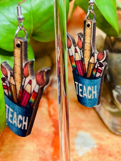 Creative Pencil Paintbrush Ruler Earrings