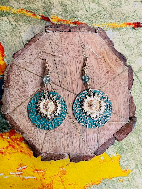 Bohemian Sunflower Double Layer Earrings